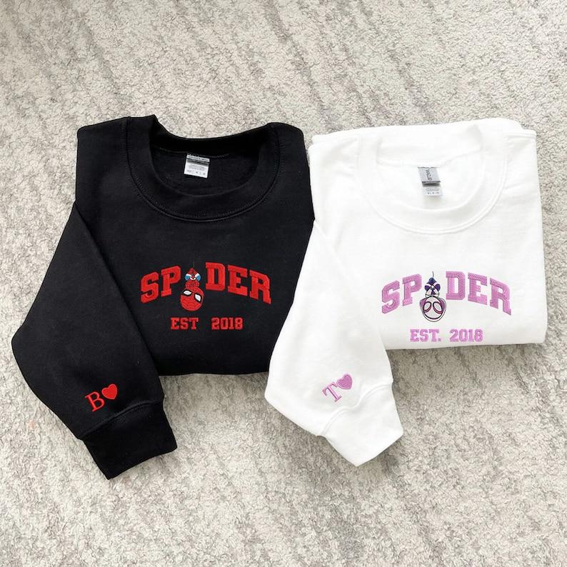 Spider Couple Embroidered Sweater, Couple Sweatshirts, Valentine Embroidered Sweatshirt, Trending Crewneck, Spider Shirt, Valentine Couple, Holiday Gift, Family Clothing